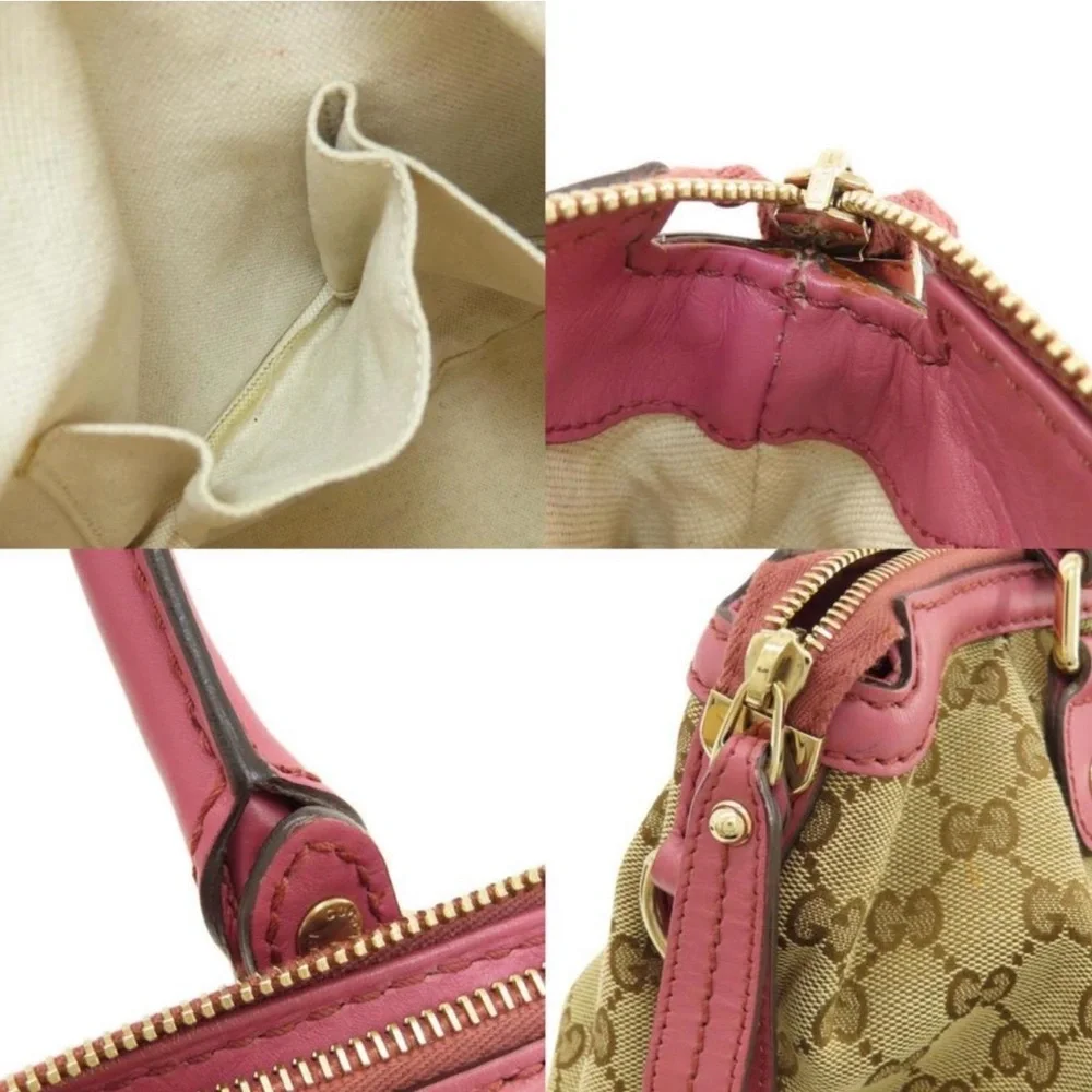 GUCCI Pink and Tan GG Canvas Tote Bag, 247902, Authentic, EUC - Picture 6 of 12